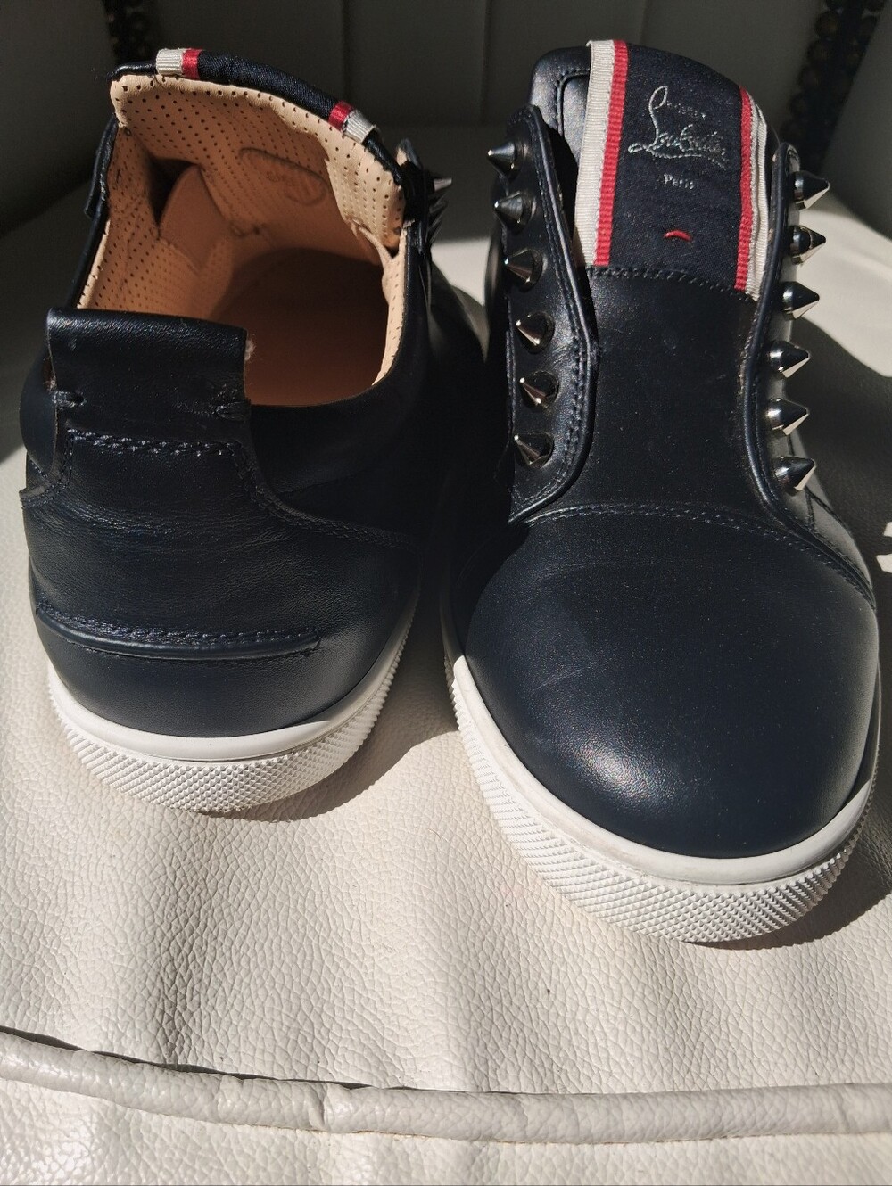 Christian Louboutin Black Leather Studded Slip-On Shoes - Picture 4 of 8